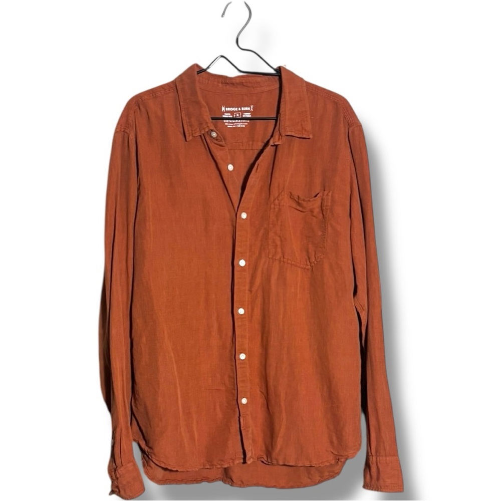 Bridge & Burn Casual Rusty Orange Loose Fit Long Sleeve Collared Button-Up Shirt - Picture 11 of 15